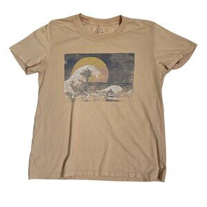 PS/LA women's t shirt S peach blue ocean print short sleeve